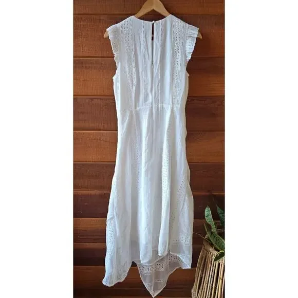NWT Lenon Womens White Embroidered Eyelet Midi Dress M Asymmetrical Cottagecore - Picture 6 of 12
